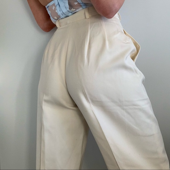 Vintage Ivory Cream High Rise Pleat Front Trouser - Picture 6 of 10
